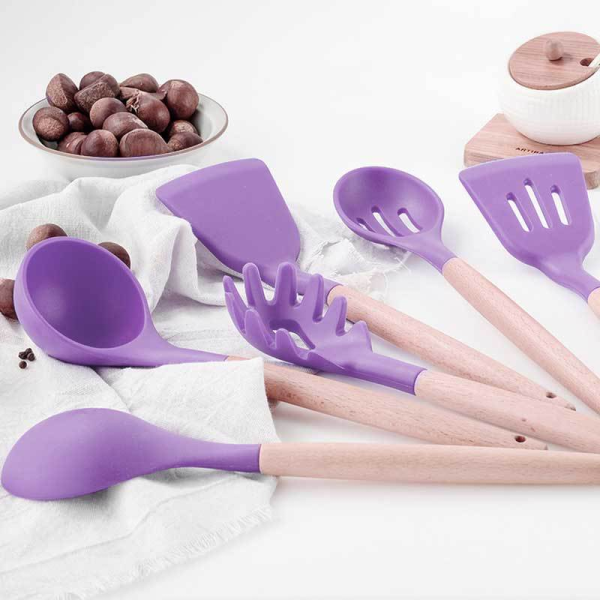 12-Piece Heat-Resistant Silicone Kitchen Utensils Set for Non-Stick Cooking (Assorted Colors)