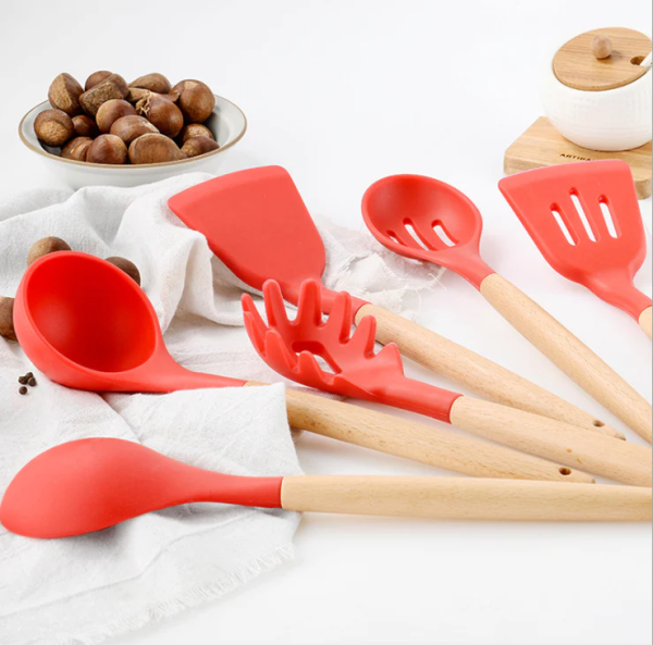 12-Piece Heat-Resistant Silicone Kitchen Utensils Set for Non-Stick Cooking (Assorted Colors)