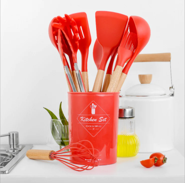 12-Piece Heat-Resistant Silicone Kitchen Utensils Set for Non-Stick Cooking (Assorted Colors)