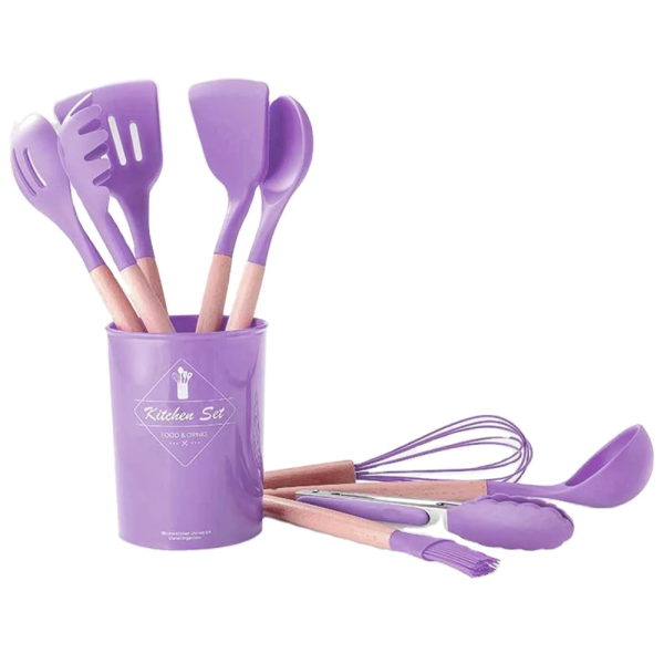 12-Piece Heat-Resistant Silicone Kitchen Utensils Set for Non-Stick Cooking (Assorted Colors)