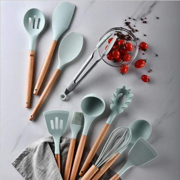 12-Piece Heat-Resistant Silicone Kitchen Utensils Set for Non-Stick Cooking (Assorted Colors)