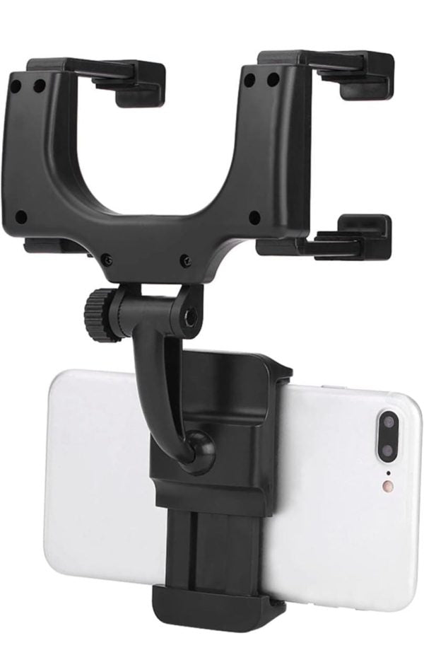 Car Rearview Mirror Mount Mobile Phone Stand Bracket Holder with 360-Degree Rotation