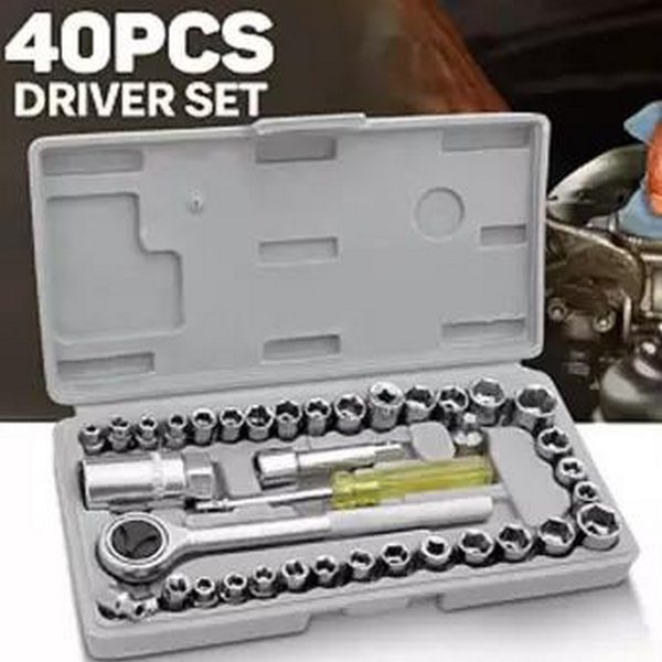 40-Piece Aiwa Socket Wrench Tool Kit with Screwdriver and Socket Set