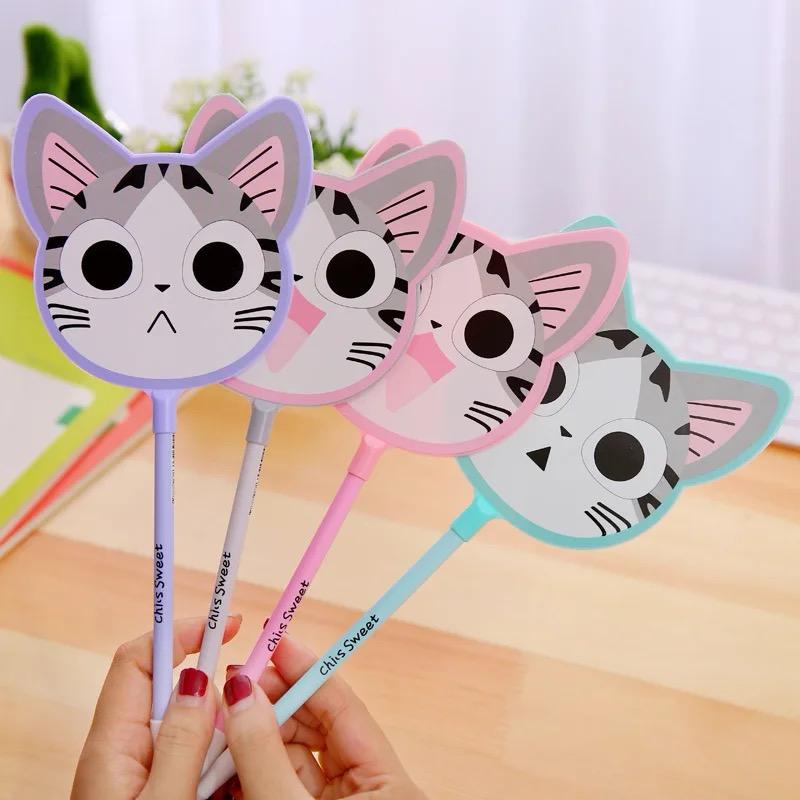 Set of 6 Creative Cat Fan-Shaped Plastic Pens for Students' Stationery Prizes Buy N' Buzz