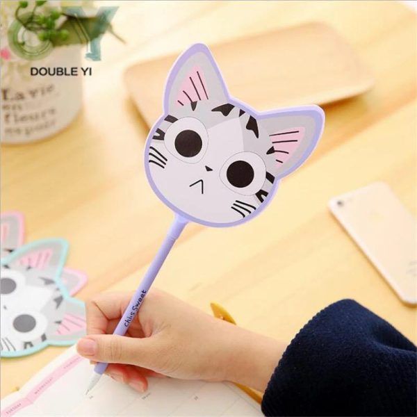 Set of 6 Creative Cat Fan-Shaped Plastic Pens for Students' Stationery Prizes Buy N' Buzz