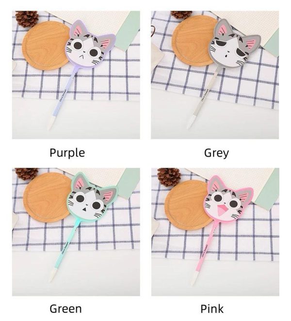 Set of 6 Creative Cat Fan-Shaped Plastic Pens for Students' Stationery Prizes Buy N' Buzz