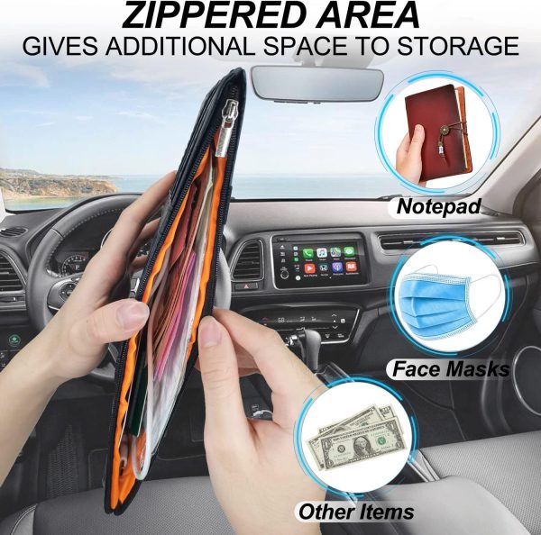 Car Sun Visor Organizer with Sunglass Holder - Multi-Pocket Storage Pouch for Auto Interior Accessories, Including Net Zipper Case for Cards, Pens, Keys, Sunglasses, and Cash