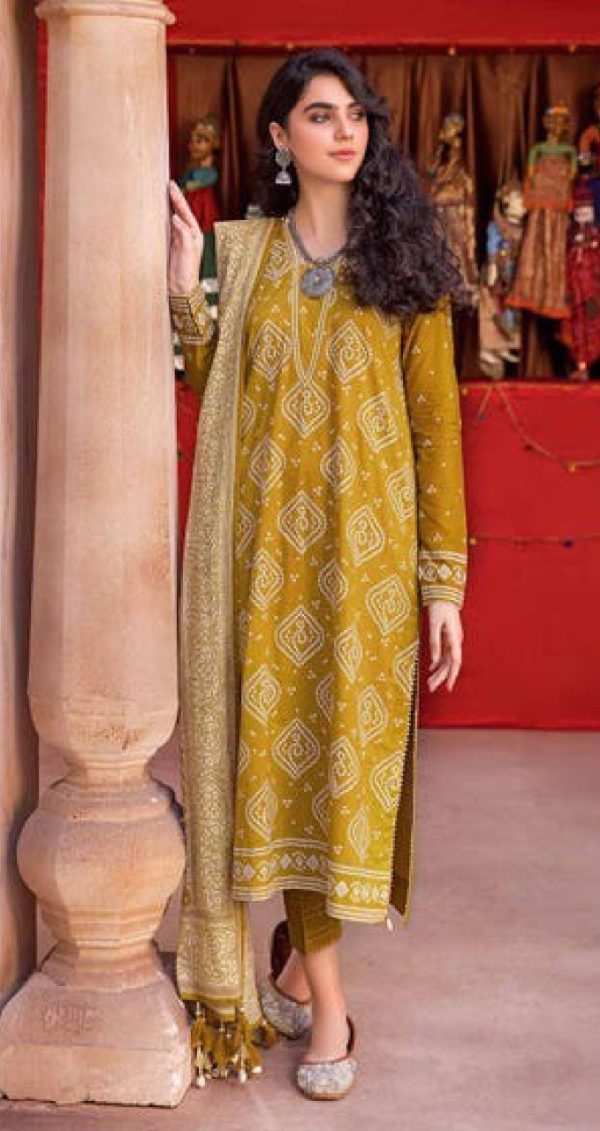 Gul Ahmed Lawn Unstitched Mehndi Color Collection - 3-Piece Ensemble