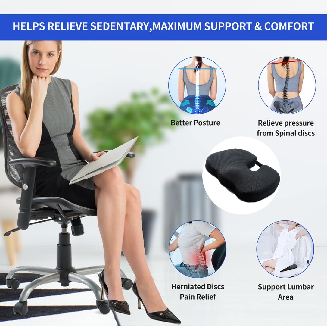 High-Density Seat Cushion for Car Driver Seat, Office Chair, Wheelchair - Coccyx Support for Hip, Nerve, Sciatica, Sacrum - Memory Foam Seat Cushion for Back Pain Relief Buy N' Buzz