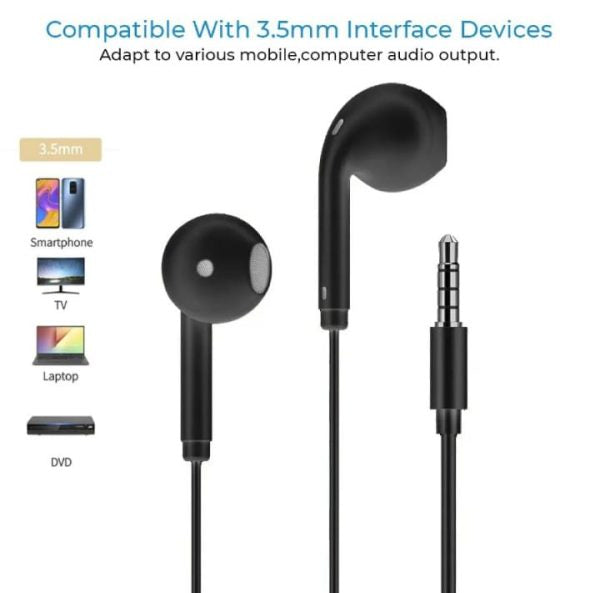 Universal 3.5mm Headphones with Mic for Gaming, Deep Bass Sound, Online Streaming, and More - Black