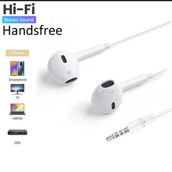 Handsfree Earphones with Mic for PUBG Gaming - Deep Bass Sound - Ideal for Streaming, Movies, and Classes - Universal 3.5mm Jack (White)