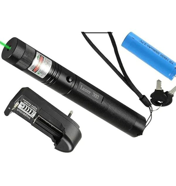 Laser 303 200mW Professional Blue Laser Pointer Kit with 18650 Battery & Charger - Black Buy N' Buzz