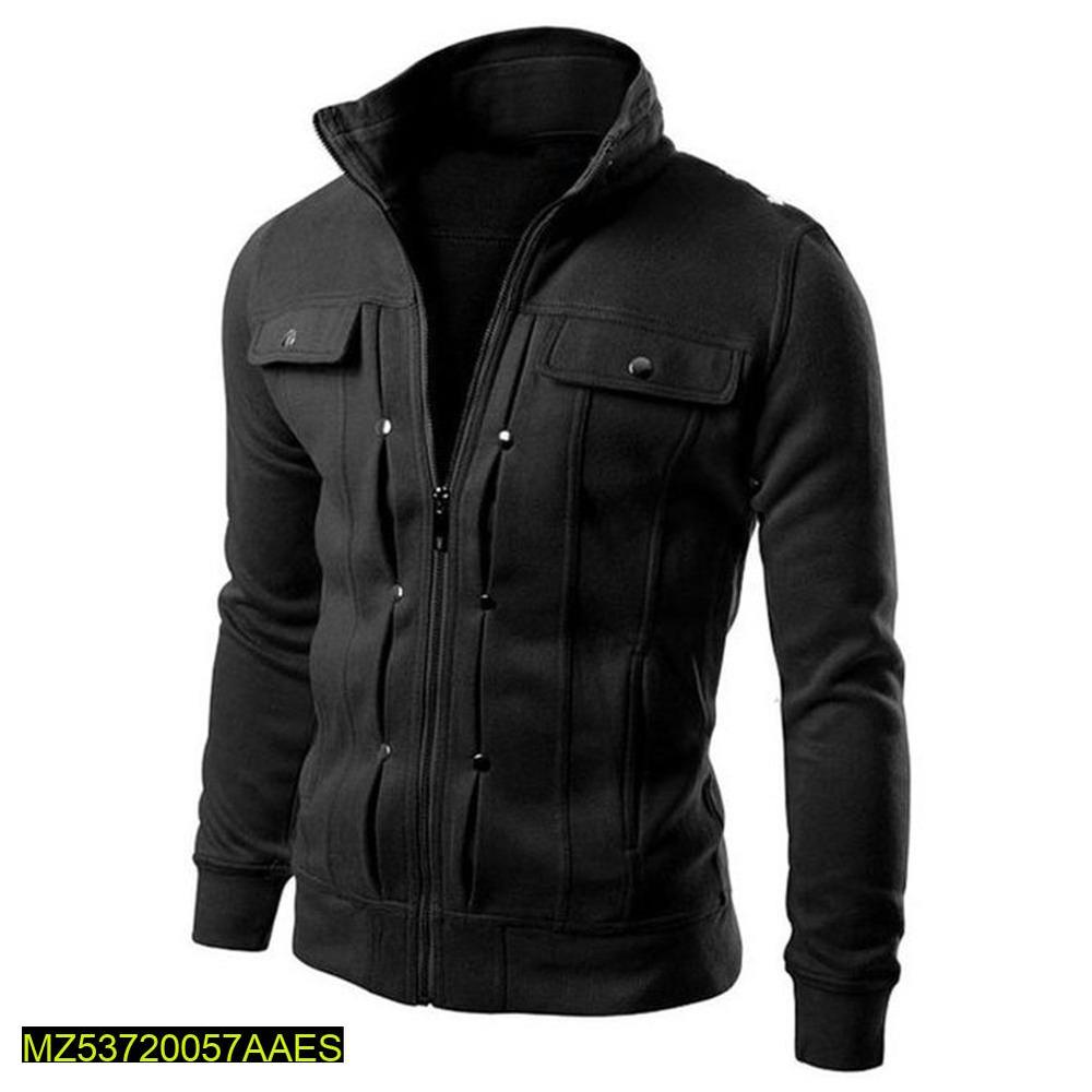 view of Men's Fleece Plain Jacket, comfortable fit for casual wear