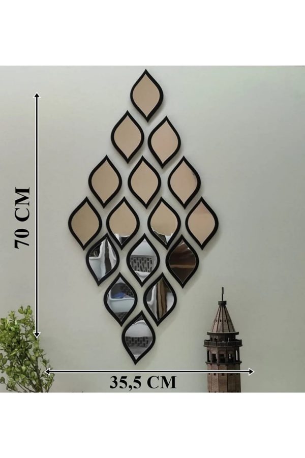 Wooden Wall Art with Water Drop Mirror Accent for Living Room Décor